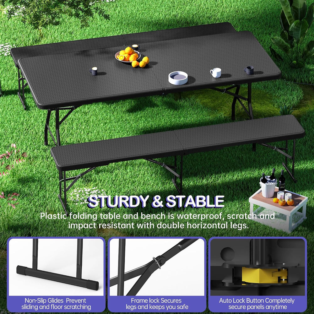 VSOAEIL 6 Foot Folding Bench, 6 FT Foldable Plastic Bench Indoor & Outdoor
