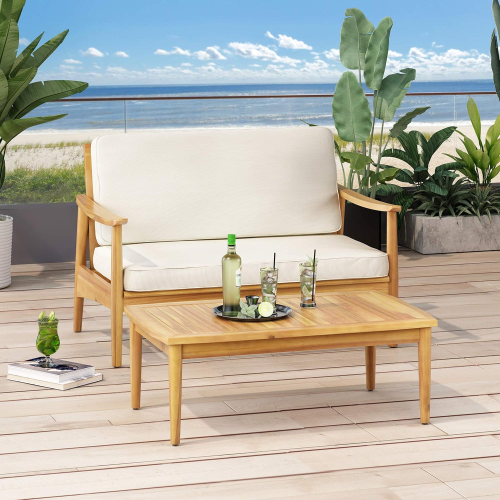 Christopher Knight Home Felix Outdoor Acacia Wood Loveseat Set with Coffee Ta...