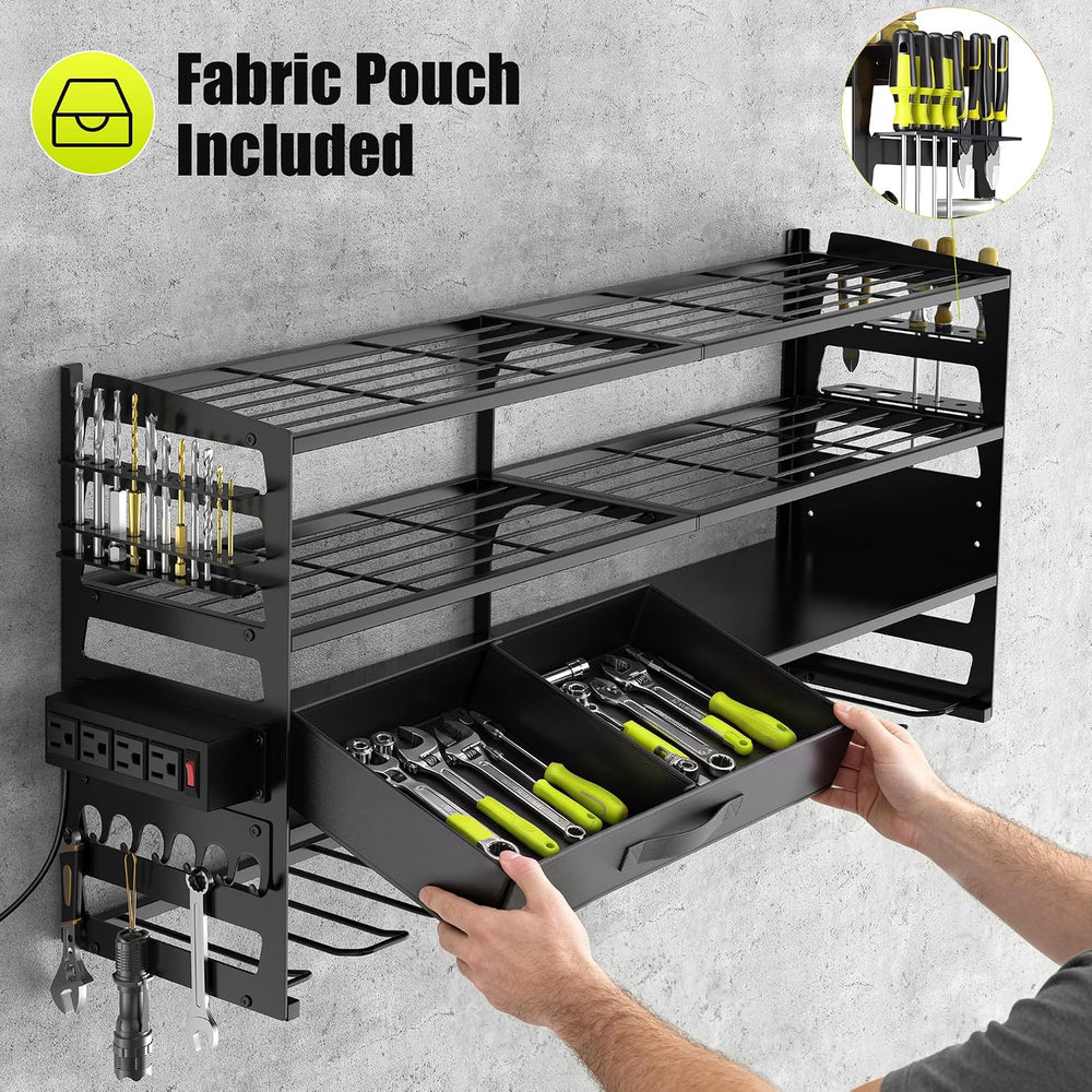 Large Power Tool Organizer Wall Mount with Charging Station, Black