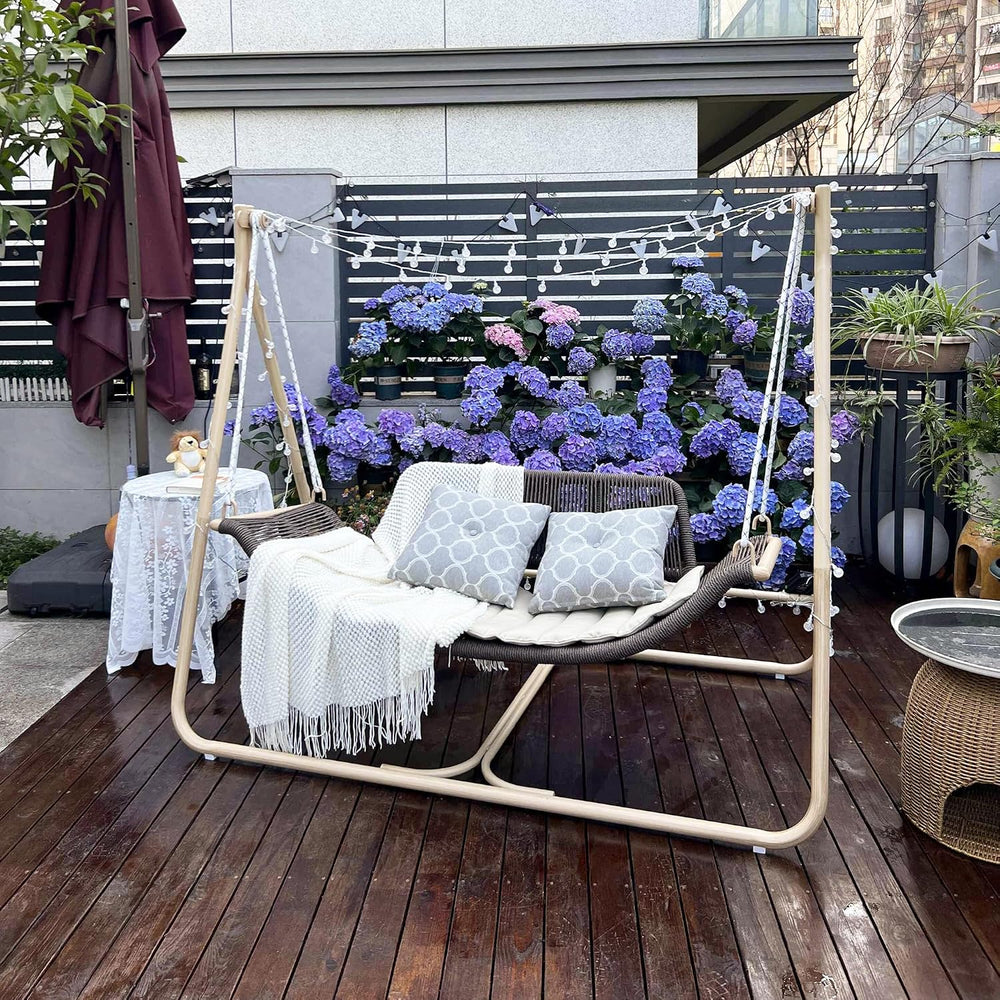 PURPLE LEAF 2-Seat Porch Swing with Stand Hanging Hammock Chair, Grey