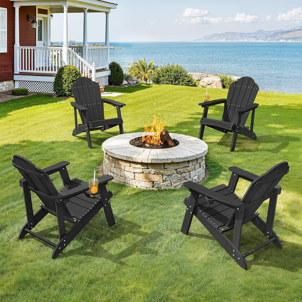 LUE BONA HDPE Adirondack Chairs Set of 2, Black Fire Pit Chairs