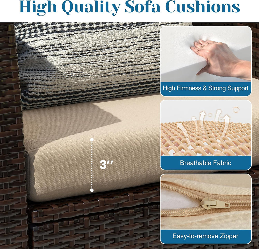 Solaste 4 Piece Patio Outdoor Furniture Sets,Patio Conversation Sofa Wicker C...