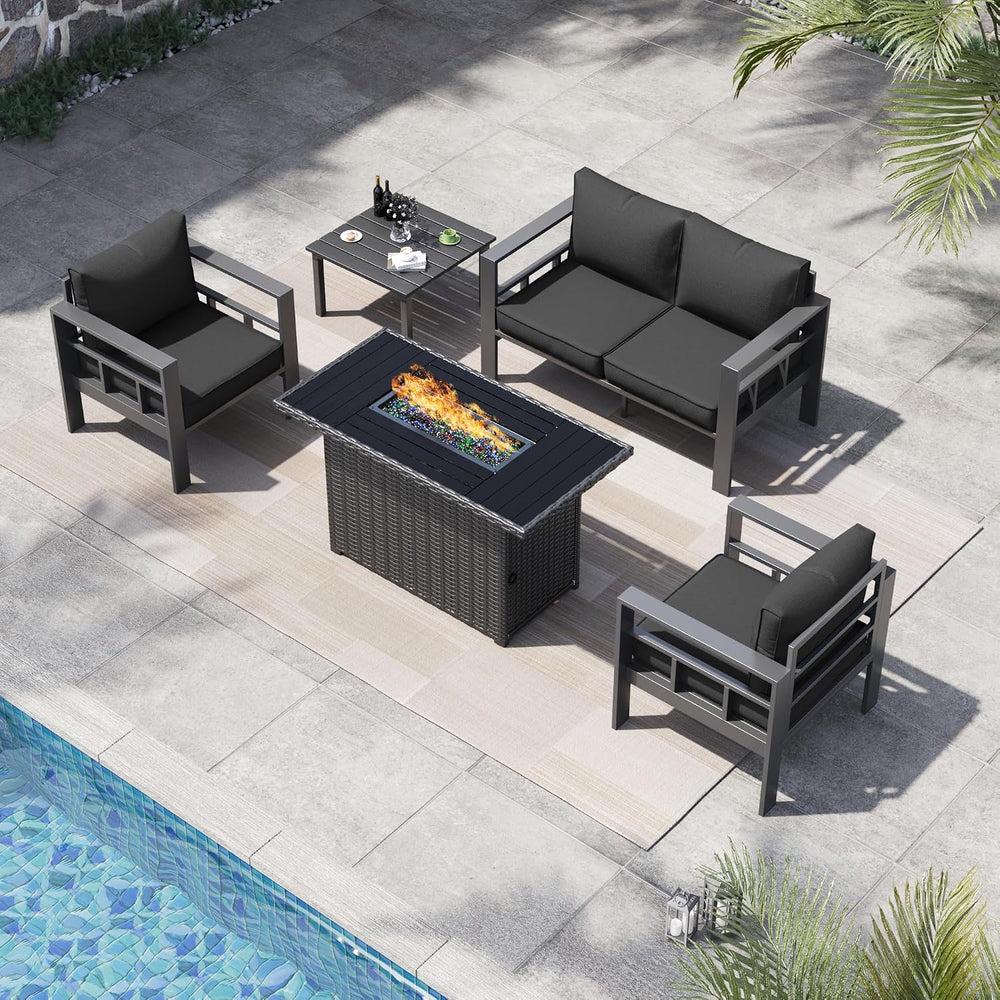 5 Piece Aluminum Patio Furniture Set with 44" Fire Pit Table
