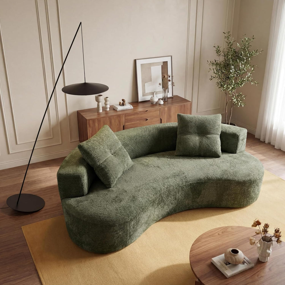 80" Boucle Curved Modular Boneless Sofa with 2 Pillows, Green