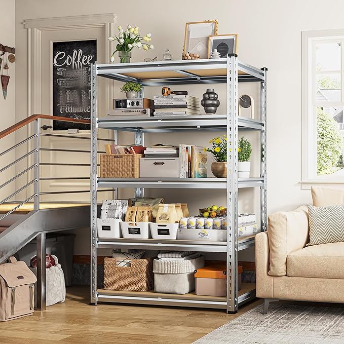 REIBII Garage Shelving, 5 Tier Storage Shelves Load 2400LBS, Adjustable Garag...