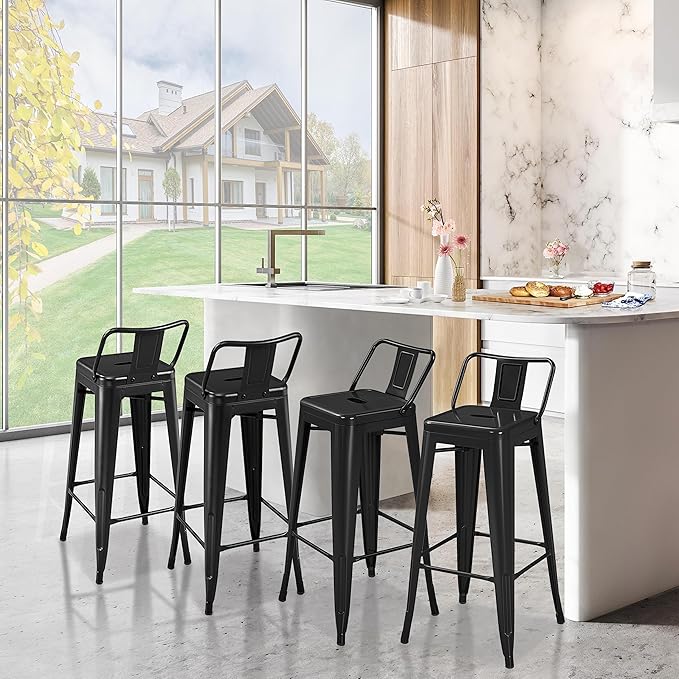 Yaheetech Bar Stools Set of 4, Metal Counter Height Chairs, 30 Inch Industria...