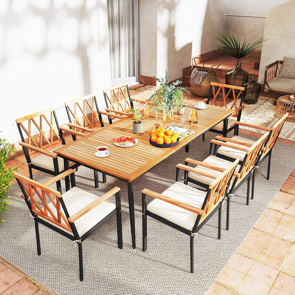 RELAX4LIFE Wooden Outdoor Dining Table for 8, 79’’ Acacia Wood Patio Table w/...