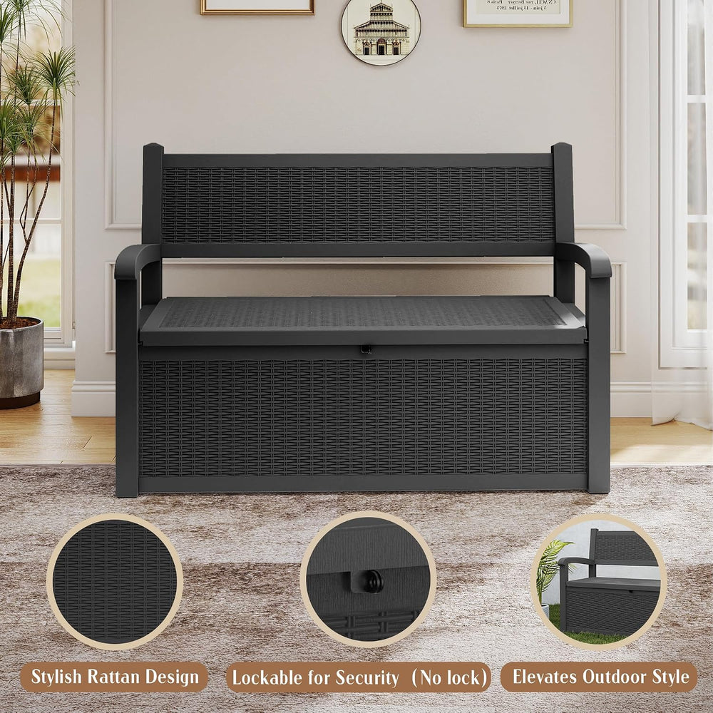 ROJIK 80 Gallon Storage Bench Deck Box Outdoor with Armrests, Resin Storage F...