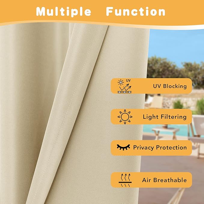 HolidayIdeas Outdoor Curtains for Patio Waterproof, 4 Panels - 54 x 95 Inch -...