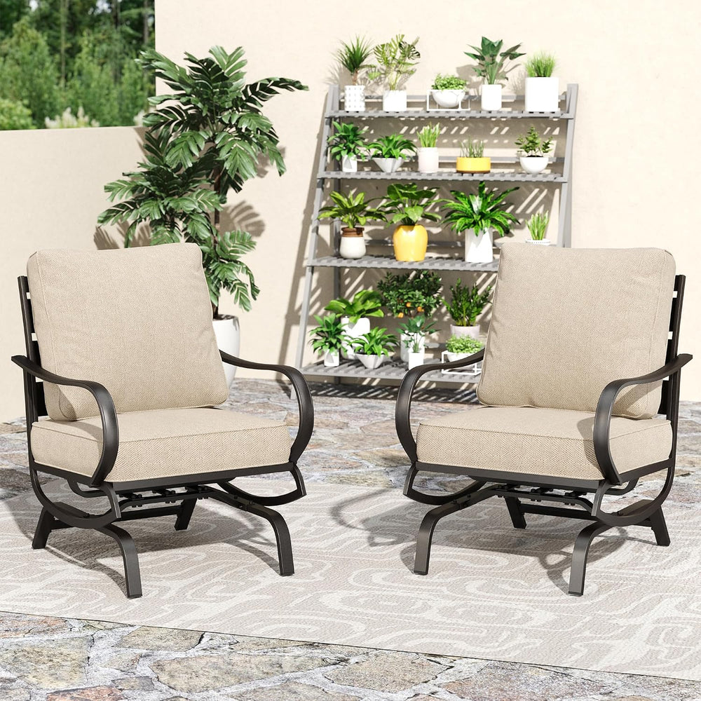 PHI VILLA Metal Rocking Patio Chair Set of 2 with 5.75" Cushion, Beige