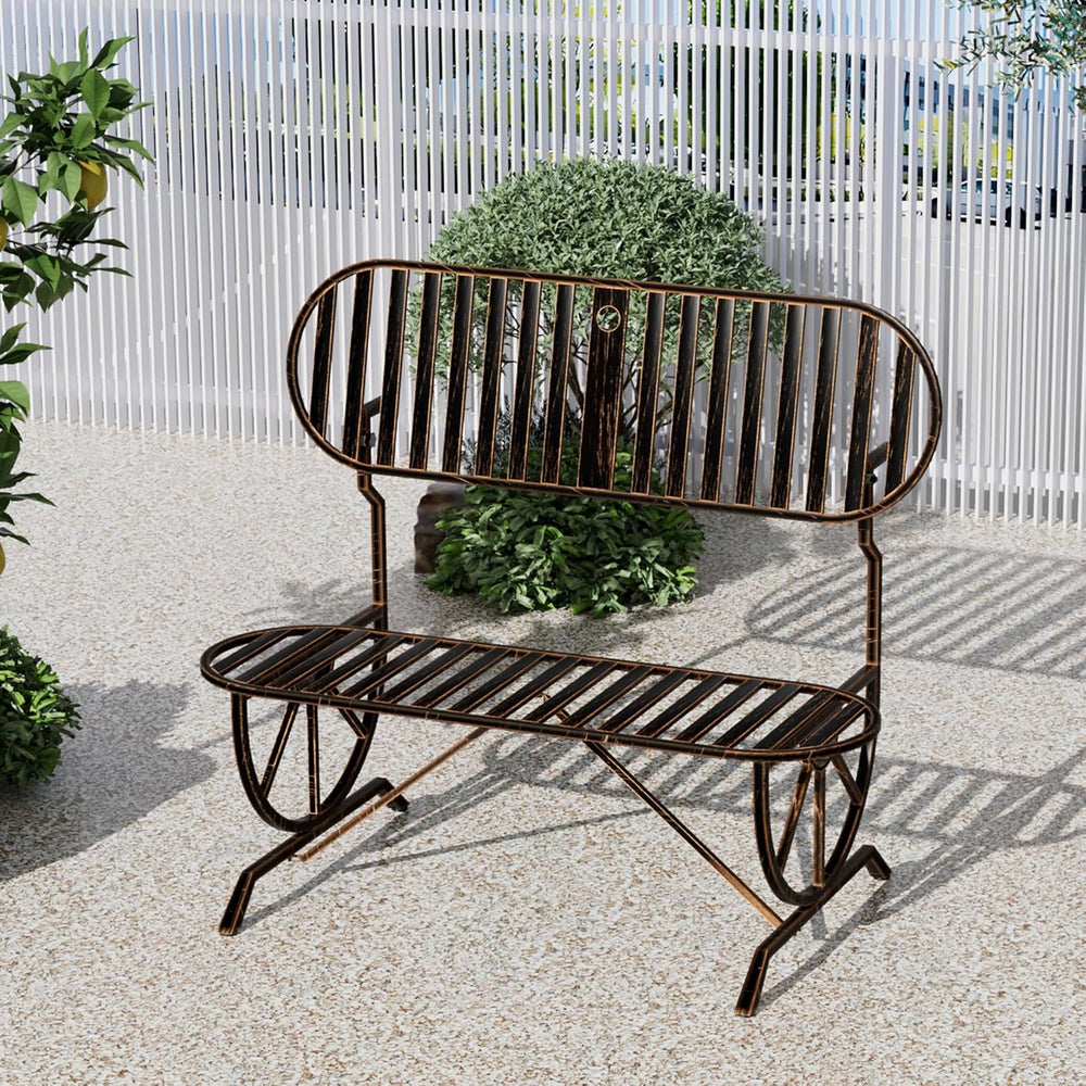 Outdoor Convertible Bench, Patio Garden Bench with Wagon Wheel Arms, Cast Iro...