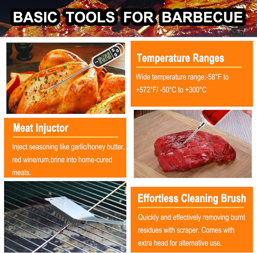 grilljoy 24PCS BBQ Grill Tools Set with Meat Thermometer and Injector - Extra...