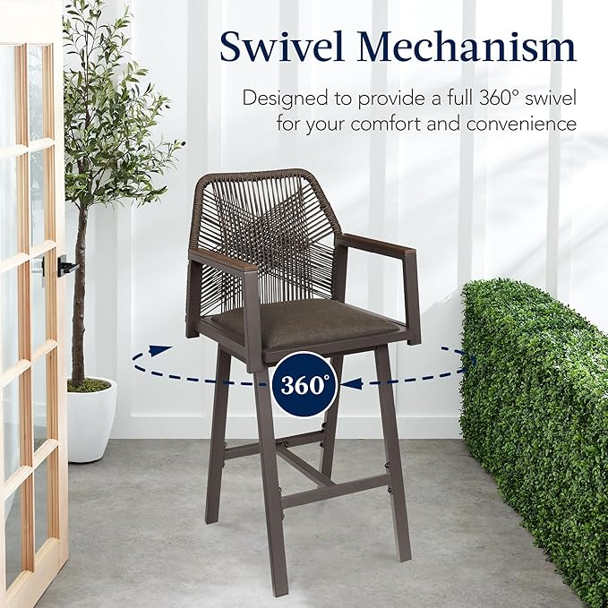 Best Choice Products Outdoor Bar Stools Set of 2, Bar Height, 360° Swivel Alu...