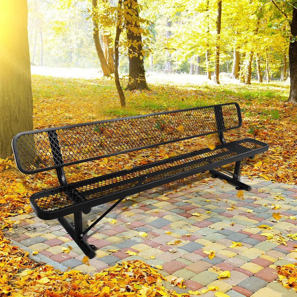 Metal Park Bench for Outside, Outdoor Bench with Backrest & Portable Frame
