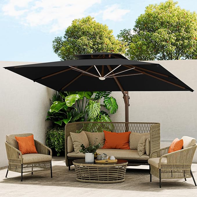 10 X 13 FT Cantilever Outdoor Patio Umbrella with Base Included Large Heavy D...