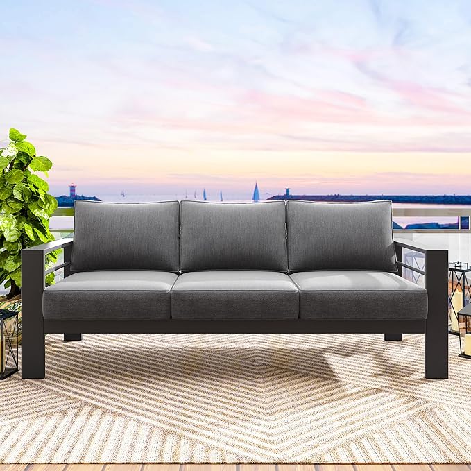 Solaste Outdoor Couch Aluminum Patio Furniture Sofa, 3-Seat All-Weather Metal...