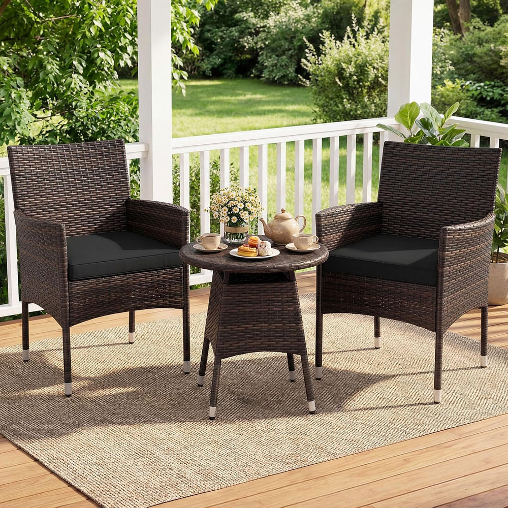 Tangkula 3 Piece Patio Furniture Set, Hand-Woven PE Wicker Conversation Set w...