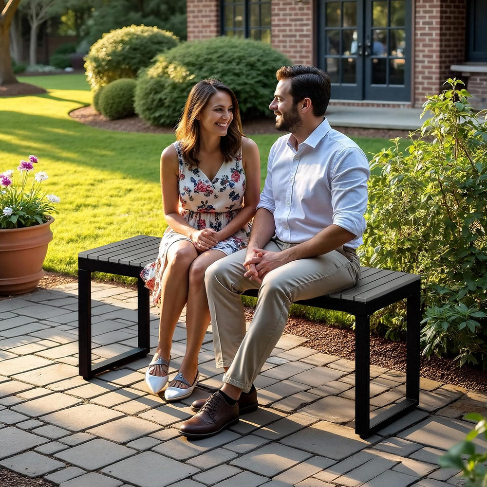 Weatherproof Outdoor Garden Bench, 2‑Person Patio Bench, Gray
