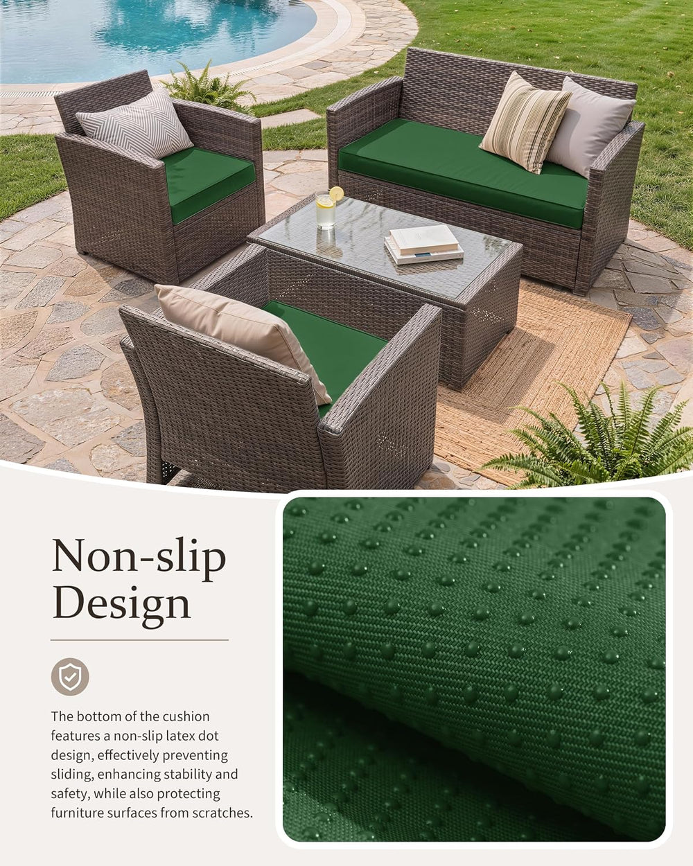 3 Pack Outdoor Patio Seat Cushions Replacement Covers Fit for 4 Pieces 4-Seat...