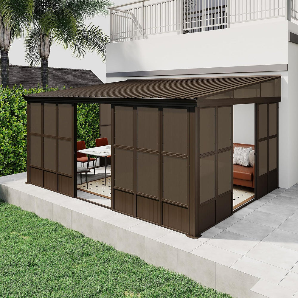 Domi 12x16FT Sunroom, Wall Mounted Sunroom Kit with Galvanized Steel Sloping ...