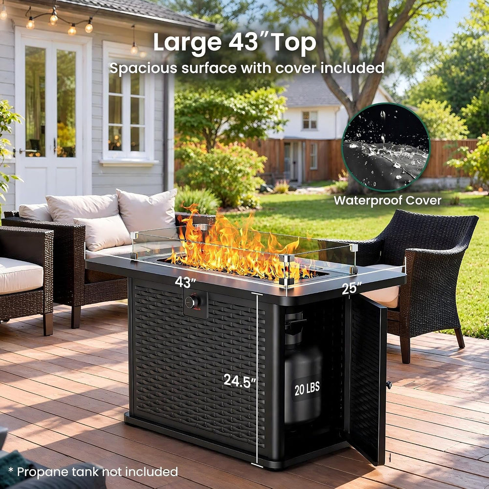Ciays 43-Inch Rectangular Propane Fire Pit with 60,000 BTU Output, Fire Pit T...