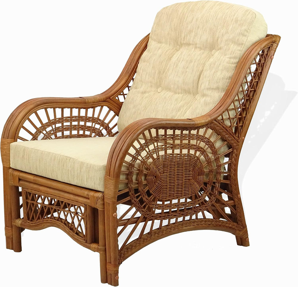Malibu Lounge Living Accent Armchair Natural Rattan Wicker Handmade Design, C...
