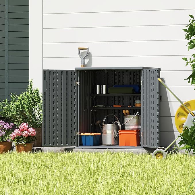EHHLY Heavy Duty Small Storage Cabinet Outdoor Weatherproof, 14 Cuft Garage S...
