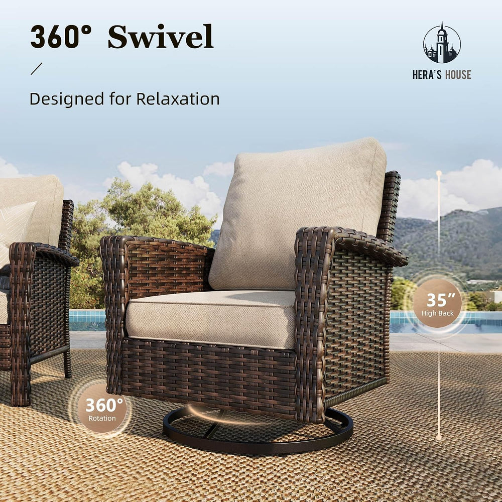 4-Piece Patio Furniture Set with High Back Chairs, Beige