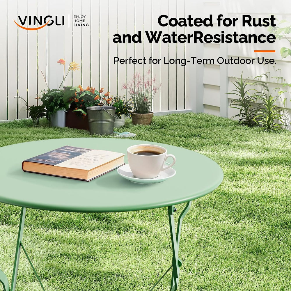 VINGLI Outdoor Folding Bistro Table and Chairs Set of 2, 3-Piece Bistro Set w...