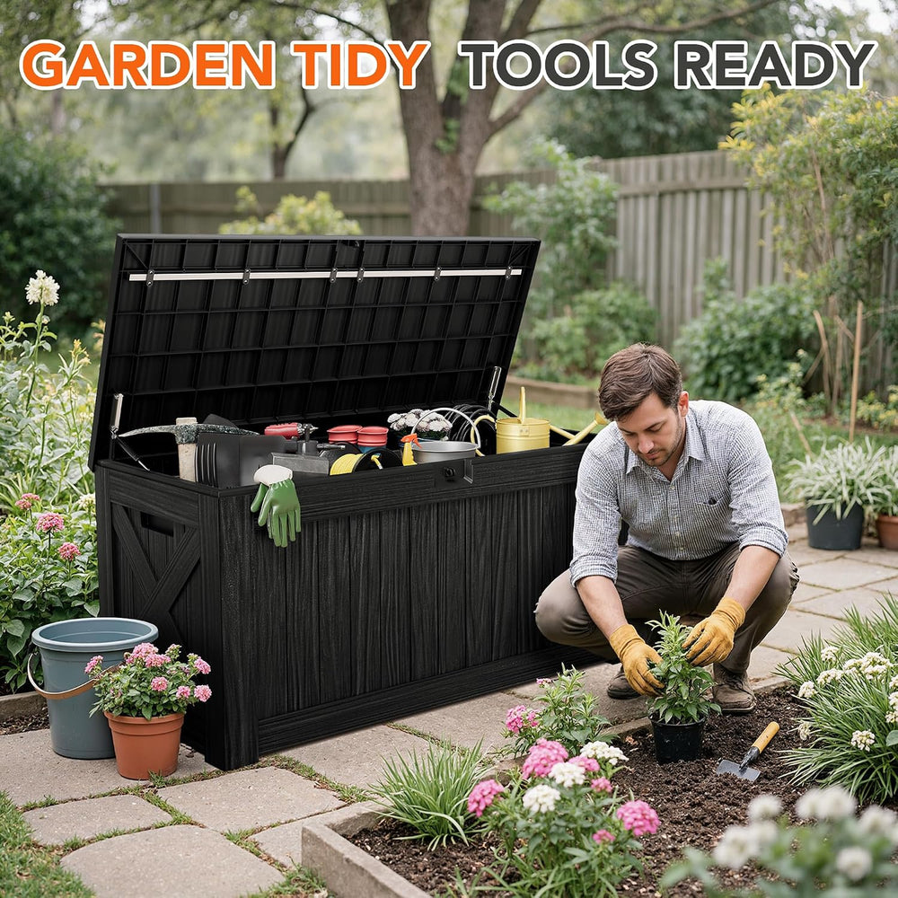 130 Gallon Deck Box Outdoor Indoor Waterproof Storage Box, Black