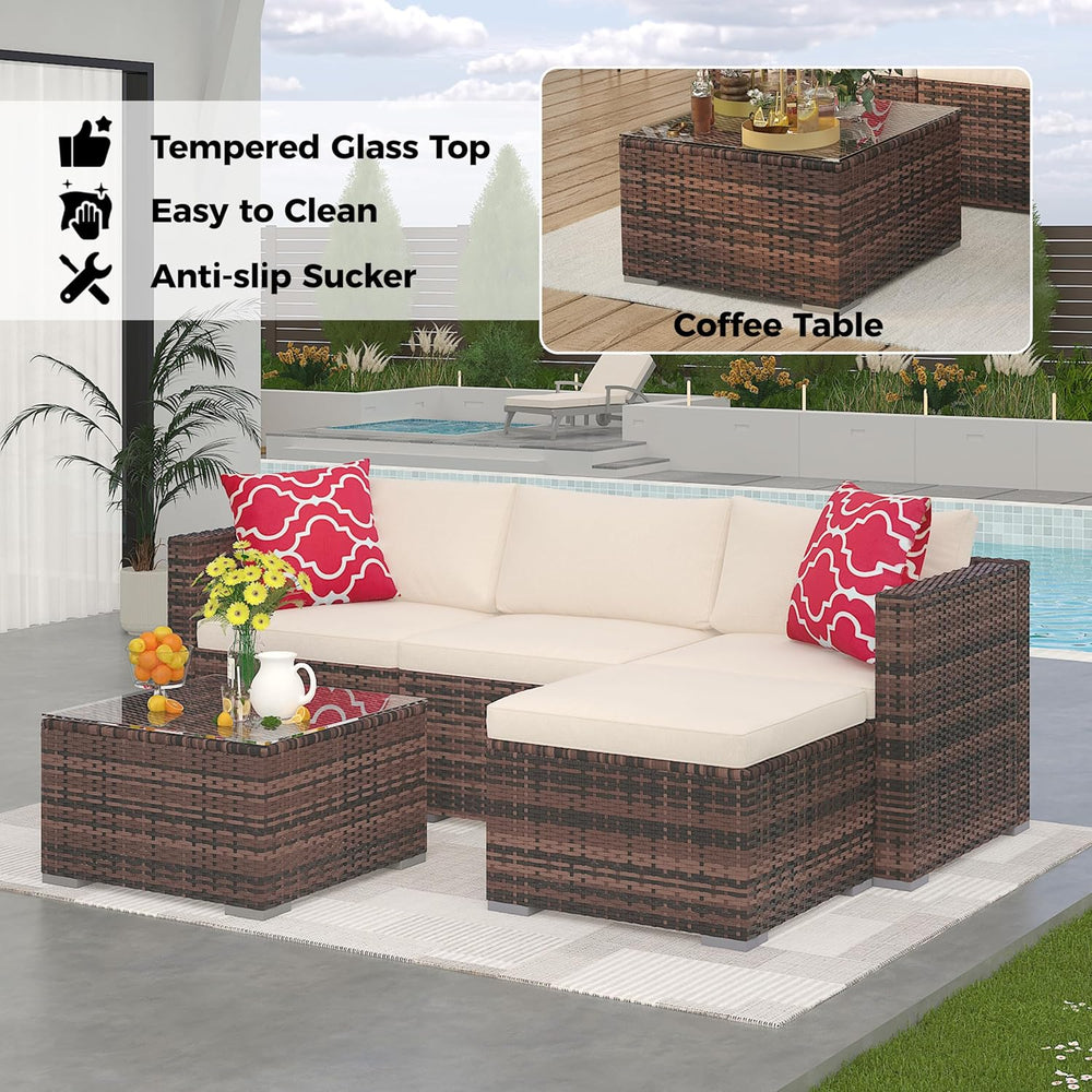 Outdoor Patio Furniture Set, 5 Pieces All-Weather Wicker Sectional Conversati...
