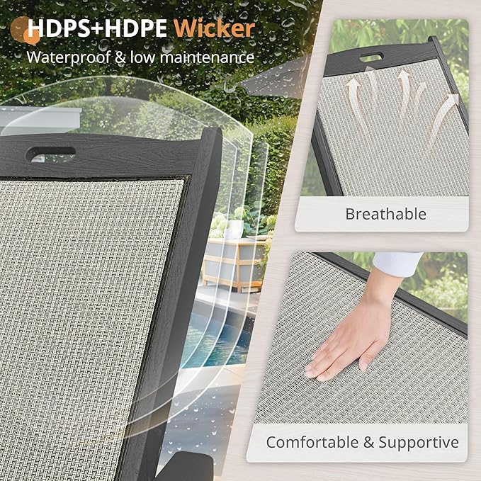 LUE BONA Chaise Lounge Chair Outdoor, HDPS and HDPE Wicker Material, Patio Lo...