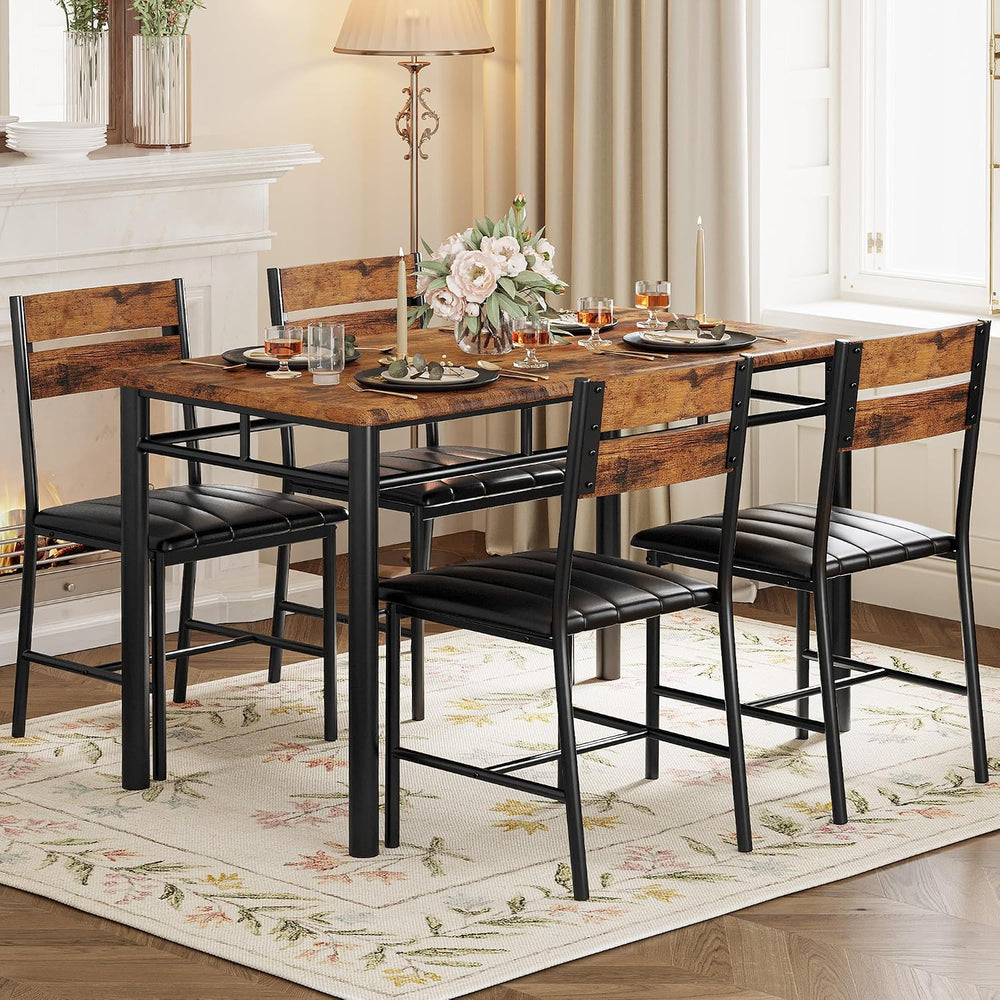 IRONCK Dining Table Set for 4, Rustic Brown