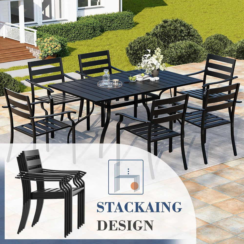HOMREST 7 Piece Outdoor Patio Dining Set for 6, 63" Rectangular Metal Ta...