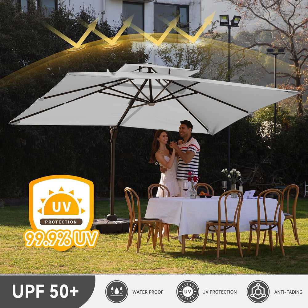 10 X 13 FT Cantilever Outdoor Patio Umbrella with LED Lights