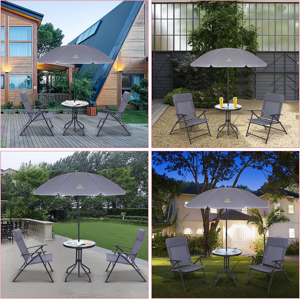 Nice C 4 Piece Patio Furniture Set with Umbrella, Outdoor Dining Set (Grey)