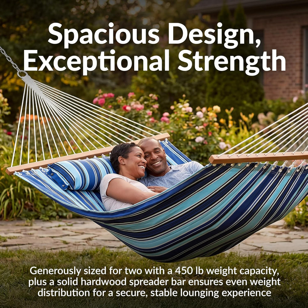 Sunnydaze Quilted Double Hammock with Stand for Outside, Catalina Beach