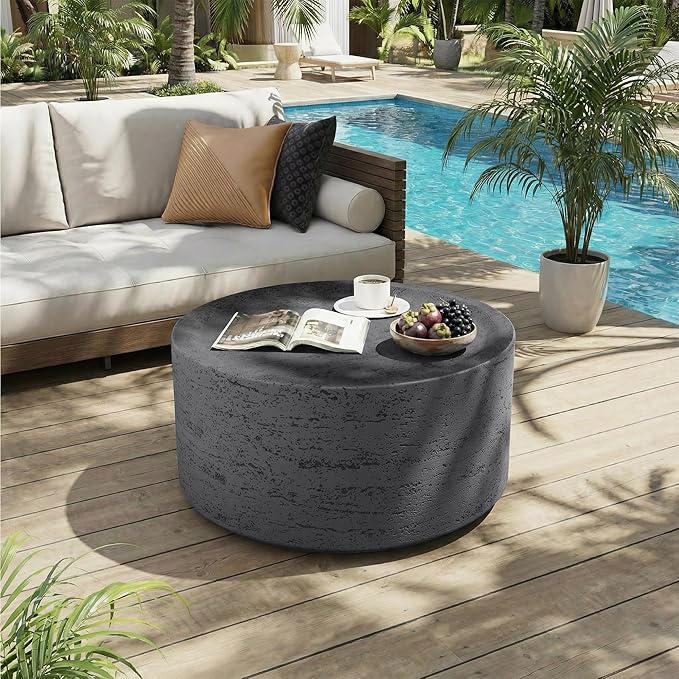UPHA Outdoor Round Coffee Table, Small Modern Minimalist Accent Tables, Low L...