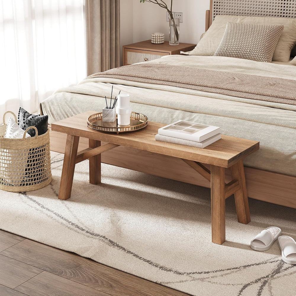 Wnutrees Sawmill Long Solid Wood Bench,43" Farmhouse Entryway Bench,Natural