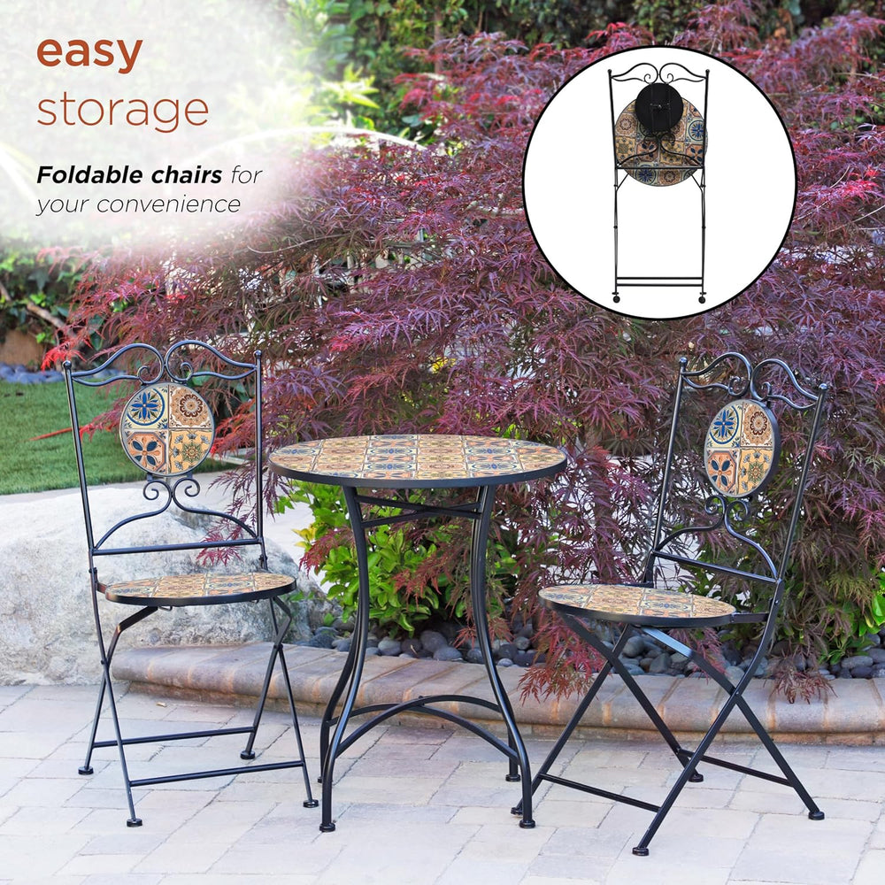 Alpine Corporation Indoor/Outdoor Mediterranean Tile Design Set Table and Cha...