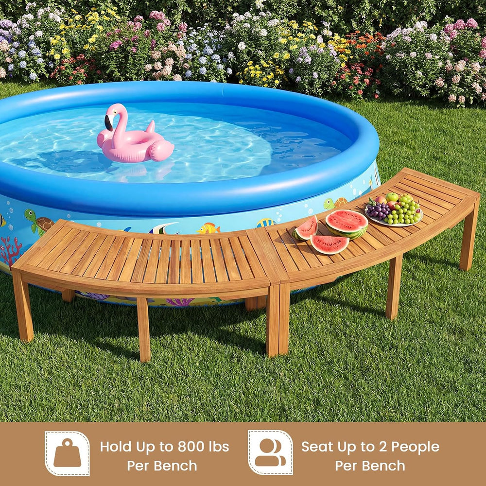 RELAX4LIFE Wooden Outdoor Curved Bench - Acacia Wood Garden Bench w/Slatted S...
