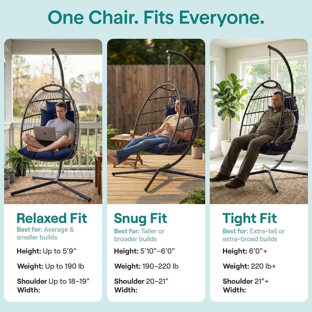 SereneLife Hanging Egg Chair with Stand | Foldable Rattan Wicker Hammock Chai...