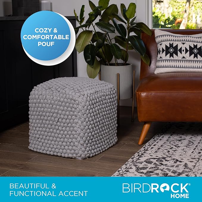 BIRDROCK HOME Buds Pouf Foot Stool Ottoman - Knit Bean Bag Floor Chair - Cott...