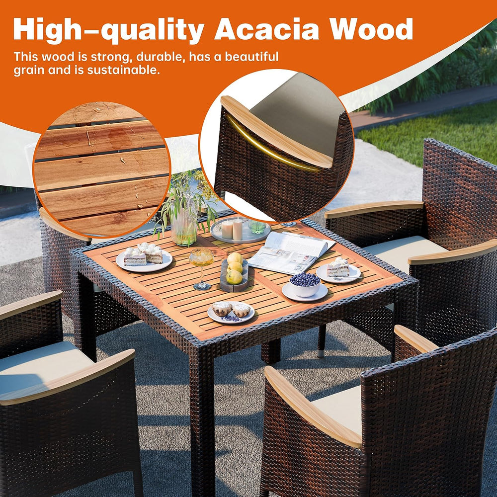 Shintenchi 5 PCS Patio Dining Set, Wicker Outdoor Table and Chairs with Soft ...