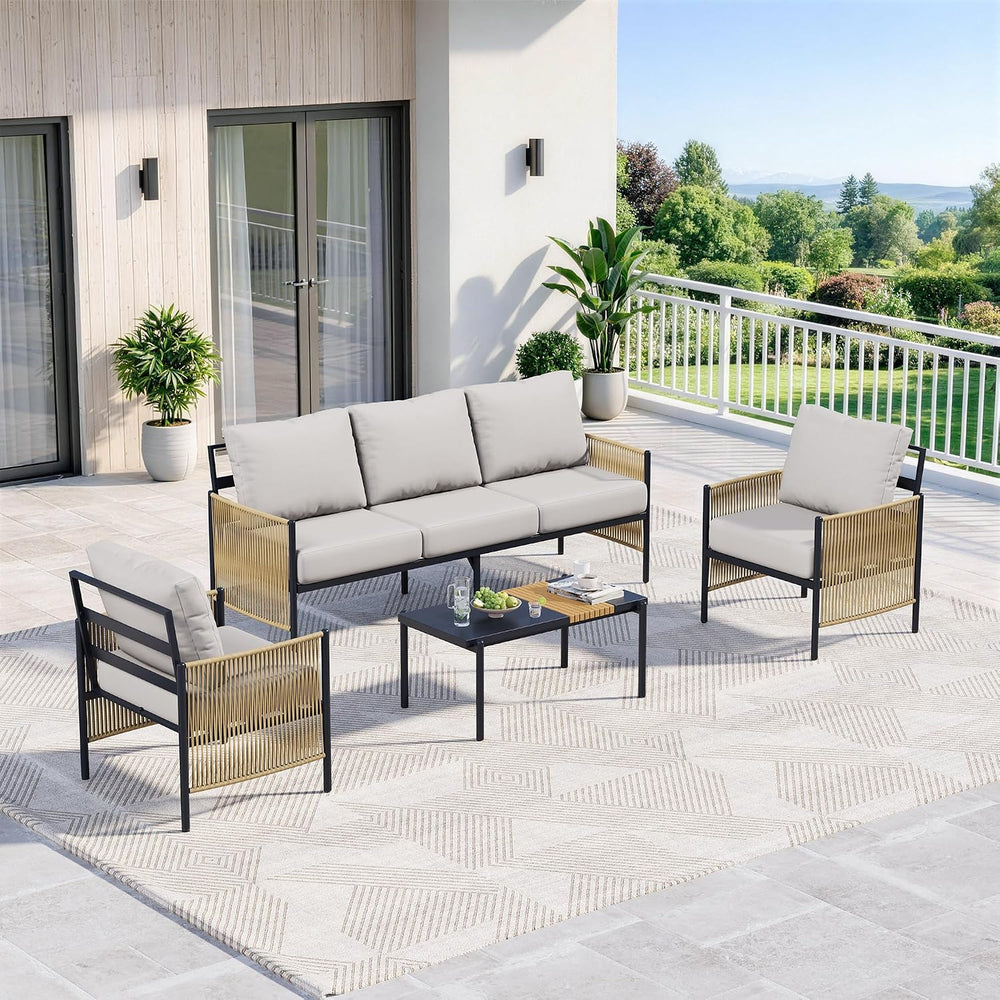 Aluminum Patio Furniture Set for 5, Rope Woven Outdoor Sofa Set