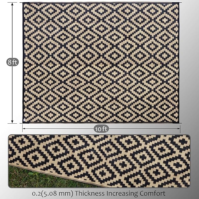 SAND MINE Waterproof Outdoor Rug 8x10 ft, Plastic Reversible Rug, Modern Area...