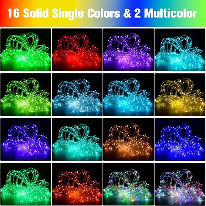 200Ft Rope Lights Outdoor, 18 Colors Changing 610 LED String Lights Plug in w...
