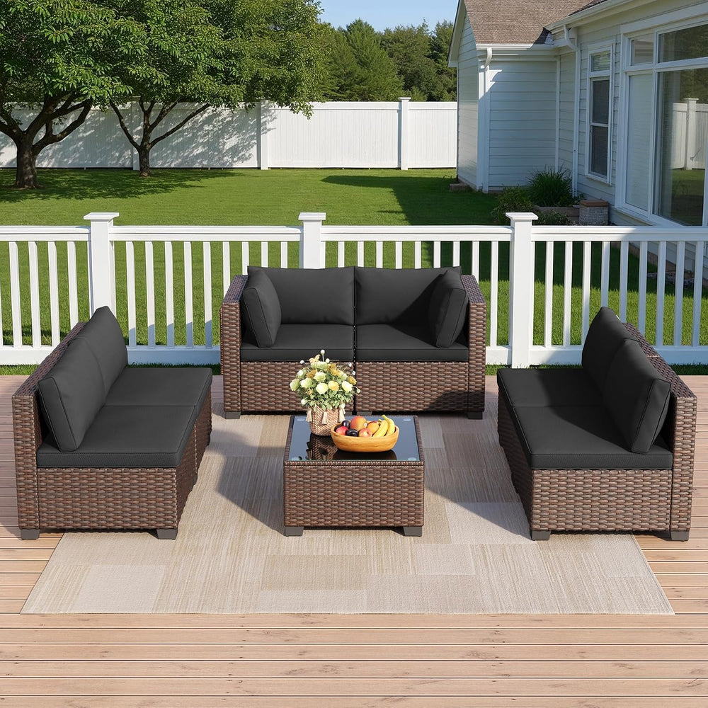 Qsun 7-Piece Patio Furniture Set, Outdoor PE Rattan Sectional Sofa with Cushi...