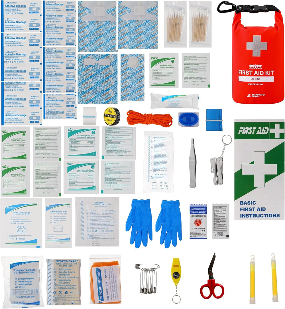 Breakwater Supply Waterproof Marine First Aid Kit for Boat, 100 Piece, Red