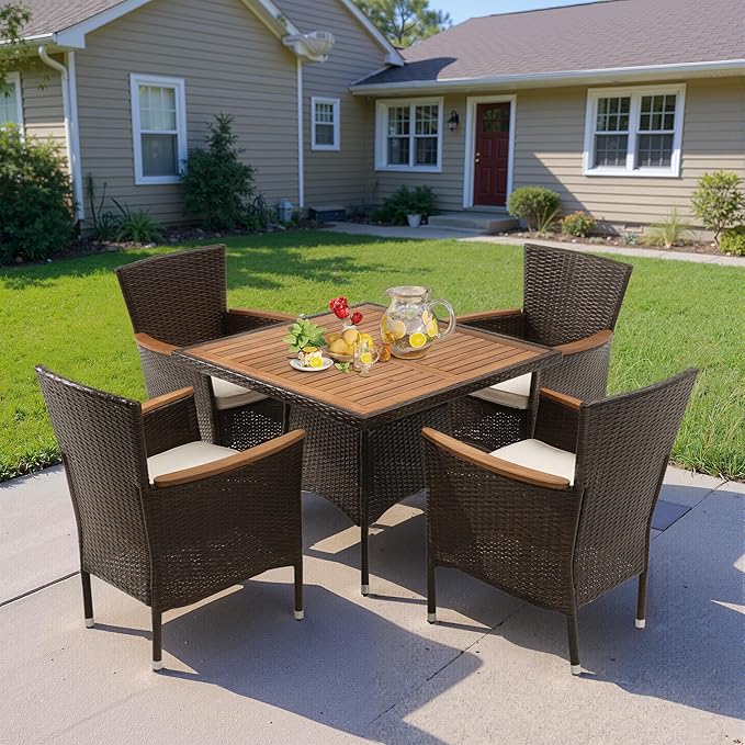Wisteria Lane Patio Outdoor Table and Chairs Set, Rattan Outdoor Patio Furnit...